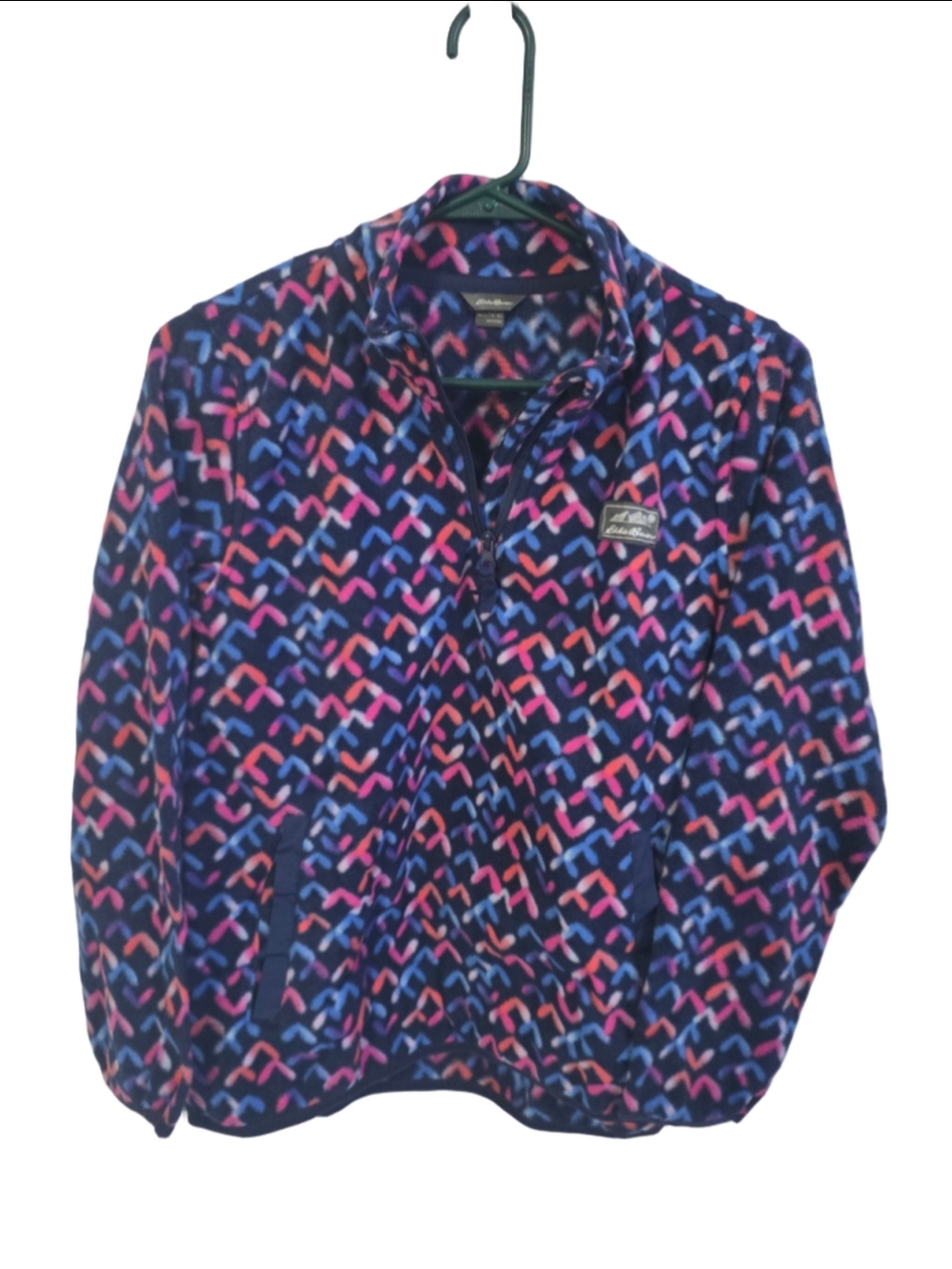 Girls Eddie Bauer Fleece Pullover Size L 14/16 Blue Pink Patterned winter fall